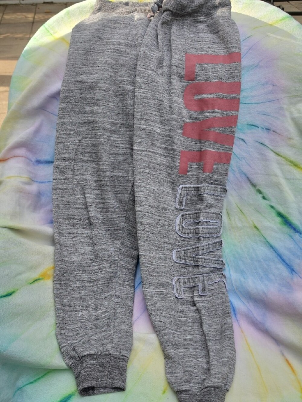 REFLEX Heather Gray Pants with Pink 'LOVE' Side Print